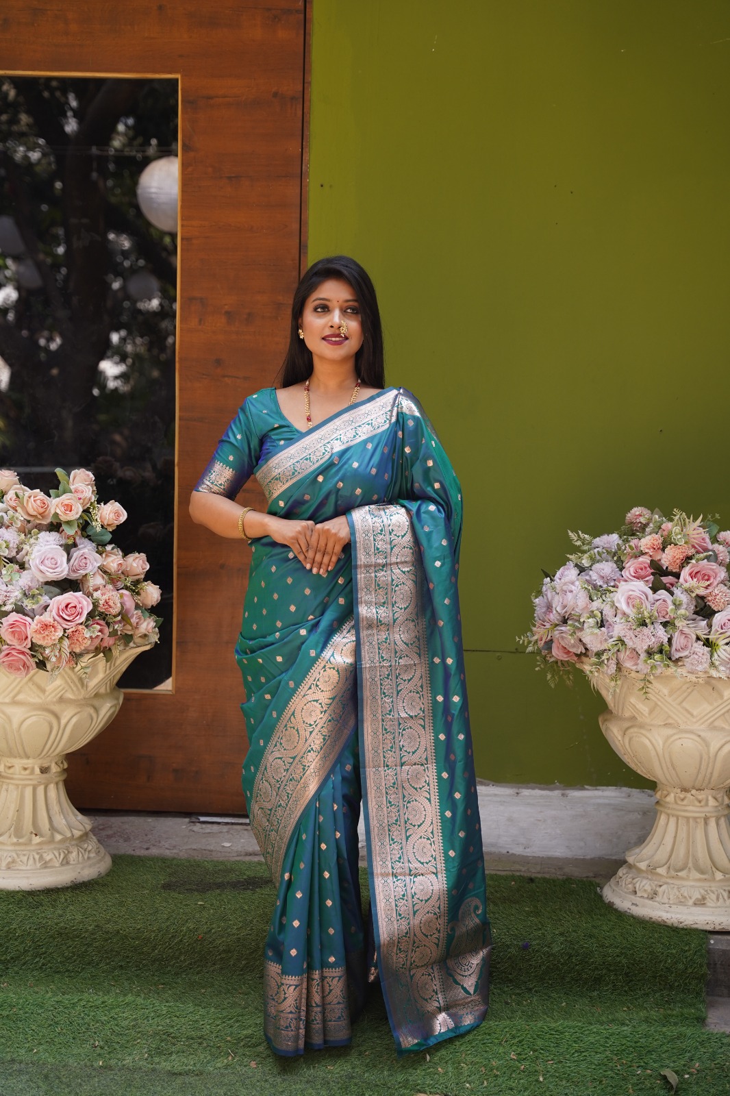 Soft And Pure Banarasi Silk Saree With Self Weaving Design & Rich Zari Weaving Pallu